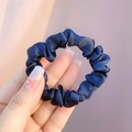 Deep blue satin scrunchie with elegant silk gloss texture for stylish hairstyles - Navy Blue
