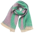 Close-up of green and purple textured loop yarn jacquard scarf with beige trim details - 190x40+3cm / 07# Purple Green