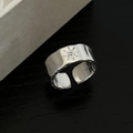 S925 sterling silver open ring with octagonal star engraving and white crystal - JZ0046 Wide-Star