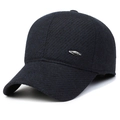Winter thermal baseball cap in dark blue knit fabric with fashion metal logo detail - Adjustable / Silver Label Navy Blue