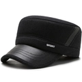 Men's winter cadet cap in black wool with faux leather brim and SPORT metallic detail - Adjustable / Dark Gray