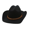 Classic black felt cowboy hat with woven brown bead band and wide curved brim for unisex - One Size / Black