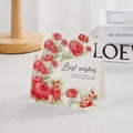 Folded greeting card with heart cutout and red watercolor rose, Best Wishes card - Chinese Rose