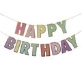Macaron colorful Happy Birthday banner with gold glitter edges for party decor - Style B Macaron Birthday