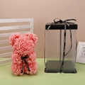 Pink artificial rose bear with 'Just for you' ribbon and transparent gift box packaging - 23CM Bear+Gift Box+Light / Nude Pink