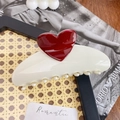 Glossy cream hair claw clip with red heart accents on a stylish woven tray - 13cm / Creamy White
