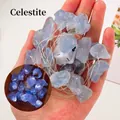 Natural celestite raw stone LED string lights with warm blue ambient lighting - Celestine Raw Stones String Light - 2m Square Switch