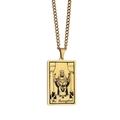 Gold rectangular Tarot necklace featuring The Hierophant pendant on a fine link chain - The Hierophant / Gold