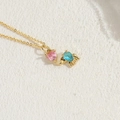 Pink heart and blue teardrop stone pendant necklace with gold chain finish - Pink and Blue Zirconia Style (XL2629)