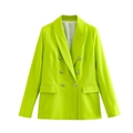 Blazer ajusté vert citron pour femme, double boutonnage avec boutons argentés sur blanc - S / Vert Fluorescent