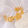 Elegant gold titanium steel open bangle featuring a floral cutout design for women - 1084-Hollow Five-Petal Flower Link Cuff