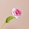 Handmade crochet rose with pink and white gradient petals and green leaves on a stem - Rose Red Gradient Rose