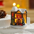 Macro detail of fire station Christmas house with LED lights and snow-covered resin finish - Style 302-1 B (Fire Station)