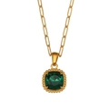 Collar de cadena de clip dorado con colgante cuadrado de gema verde - Dorado Verde Circonita