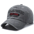 Gorra de béisbol gris oscuro lavado con bordado clásico y un acabado retro vintage gastado - Ajustable / Gris