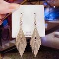 S925 silver fringe drop earrings with sparkling rhinestones in a layered tassel design - Multi-Layer Inverted Triangle Rhinestone Long Tassel Earrings (E0063)
