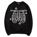 Unisex black fleece hoodie featuring white skeletal rib cage graphic and star details - S / Tops / Black (White Ribs & Star Print)