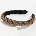 Luxurious braided headband featuring colorful rhinestones on a black fabric base - Multi-color Rhinestone Braid