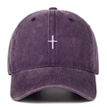 Casquette de baseball en coton délavé violet avec broderie croix et protection solaire - Violet