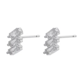 Macro detail of silver geometric earrings featuring three tiered rectangular zircons - VE864 Stepped / Silver