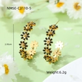 Golden daisy earrings with black petals in stainless steel, diameter 2.95cm - Black Earrings