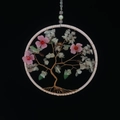Tree of Life wall hanging with white crystal stones and pink resin flowers detail - Camellia (Trunk)