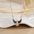 Elegant gold plated eagle pendant necklace with blue enamel wings and pink crystal stone - FN0109 Blue Enamel Pink Diamond Eagle