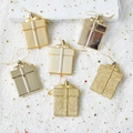 Golden Christmas gift box ornaments with shiny and glitter finishes, set of 6 hanging stars - Gold Gift Box 6-Piece Set