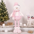 Standing telescopic Christmas snowman doll in pink sequins and white knit fabric - Pink Telescopic Snowman