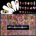 21 compartments nail art rhinestone kit featuring iridescent shapes and wax pen - Multicolor Set