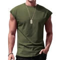 Detail of olive green muscle shirt showing premium cotton texture and crew neck design - Army Green