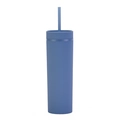 Minimalist 16oz double wall skinny plastic tumbler with straw in matte dusty blue finish - Haze Blue
