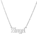 Collar retro con colgante Angel de acero inoxidable plateado para mujer - Ángel / Color Acero