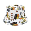 Detailed pattern of kids bucket hat featuring cartoon excavators and work zone prints - Head Circumference 52-54cm / White