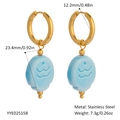 Boucles d'oreilles dorées en acier inoxydable avec breloques céramique bleu clair - Ovale à Motif de Vagues Bleues (YYE025158)