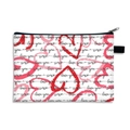 Foldable canvas makeup bag with red hearts and love you print with zipper closure - Confession Balloon