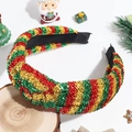 Dettaglio del cerchietto natalizio con strisce glitterate rosso verde e oro su legno - Stile Annodato / Rosso-Oro-Verde