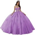 Elegante paarse avondjurk met pailletten tule en 3D-bloemenapplicaties voor gala - Violet / 3XL