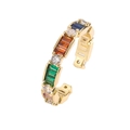 Adjustable gold ring with colorful rectangle zircons and small clear crystal accents - Rainbow Square Zirconia (CR00777YH彩锆)