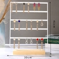 White metal earring display rack with multi-layer holes and natural wood base - 5 Layers (41x30cm) / White