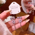 Elegantes pendientes de lazo en plata 925 con circonitas y borlas de cadena larga - Borla Fina de Circonia con Lazo (E6780 Plateado) / Plateado