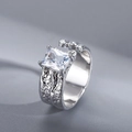 Minimalist irregular silver ring featuring a sparkling square zircon inlay for women - Square Zirconia Irregular Texture (JZ0123)