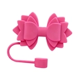 Detailed view of a rose red silicone bow straw topper for 10mm tumblers on white background - Rose Red