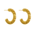 Orecchini a cerchio dorati a forma di C ritorti in acciaio inossidabile lucidato - Orecchini con Texture a Spirale a C / Oro