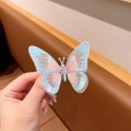 Blue and pink gradient butterfly hair clip with sparkling sequins for Hanfu hairstyles - Blue Embroidered Butterfly / Blue