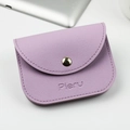Purple candy-colored faux leather card holder with litchi texture and gold snap button - Lavender