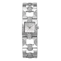 Detail van zilveren vierkante dameshorloge met een sprankelende kristallen armband - Zilver Wit