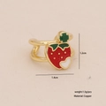 Cute red strawberry ear cuff earring in golden copper finish with detailed dimensions - Flower Strawberry Style (7# Single Strawberry)