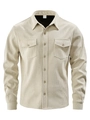 Detail view of beige corduroy shirt showing 100% polyester fabric and chest flap pockets - S / Apricot