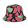 Detail showing high-quality vibrant watermelon print on black canvas bucket hat - M (55-58cm) / 20# Watermelon